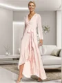 A-line V-neck Long Sleeves Ruffles Asymmetrical Satin Chiffon Mother of the Bride Dress