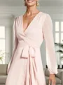 A-line V-neck Long Sleeves Ruffles Asymmetrical Satin Chiffon Mother of the Bride Dress
