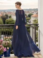 A-line V-neck Long Sleeves Ruffles Floor-Length Chiffon Mother of the Bride Dress