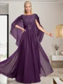 A-line Bateau Applique Floor-Length Chiffon Mother of the Bride Dress