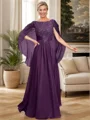 A-line Bateau Applique Floor-Length Chiffon Mother of the Bride Dress
