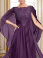 A-line Bateau Applique Floor-Length Chiffon Mother of the Bride Dress