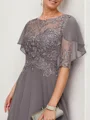 A-line Bateau 1/2 Sleeves Ruffles Asymmetrical Chiffon Mother of the Bride Dress