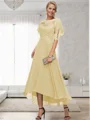 A-line Bateau 1/2 Sleeves Ruffles Asymmetrical Chiffon Mother of the Bride Dress