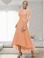 A-line Bateau 1/2 Sleeves Ruffles Asymmetrical Chiffon Mother of the Bride Dress