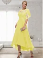A-line Bateau 1/2 Sleeves Ruffles Asymmetrical Chiffon Mother of the Bride Dress