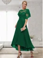 A-line Bateau 1/2 Sleeves Ruffles Asymmetrical Chiffon Mother of the Bride Dress