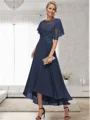 A-line Bateau 1/2 Sleeves Ruffles Asymmetrical Chiffon Mother of the Bride Dress