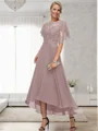 A-line Bateau 1/2 Sleeves Ruffles Asymmetrical Chiffon Mother of the Bride Dress