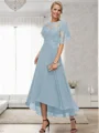 A-line Bateau 1/2 Sleeves Ruffles Asymmetrical Chiffon Mother of the Bride Dress