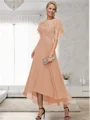 A-line Bateau 1/2 Sleeves Ruffles Asymmetrical Chiffon Mother of the Bride Dress