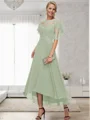 A-line Bateau 1/2 Sleeves Ruffles Asymmetrical Chiffon Mother of the Bride Dress