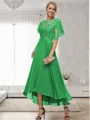 A-line Bateau 1/2 Sleeves Ruffles Asymmetrical Chiffon Mother of the Bride Dress
