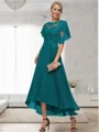 A-line Bateau 1/2 Sleeves Ruffles Asymmetrical Chiffon Mother of the Bride Dress
