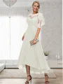 A-line Bateau 1/2 Sleeves Ruffles Asymmetrical Chiffon Mother of the Bride Dress