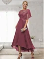 A-line Bateau 1/2 Sleeves Ruffles Asymmetrical Chiffon Mother of the Bride Dress