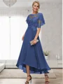 A-line Bateau 1/2 Sleeves Ruffles Asymmetrical Chiffon Mother of the Bride Dress