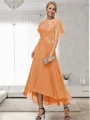 A-line Bateau 1/2 Sleeves Ruffles Asymmetrical Chiffon Mother of the Bride Dress