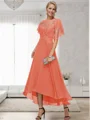 A-line Bateau 1/2 Sleeves Ruffles Asymmetrical Chiffon Mother of the Bride Dress