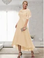 A-line Bateau 1/2 Sleeves Ruffles Asymmetrical Chiffon Mother of the Bride Dress