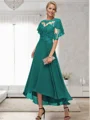 A-line Bateau 1/2 Sleeves Ruffles Asymmetrical Chiffon Mother of the Bride Dress