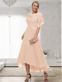 A-line Bateau 1/2 Sleeves Ruffles Asymmetrical Chiffon Mother of the Bride Dress