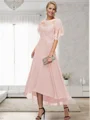 A-line Bateau 1/2 Sleeves Ruffles Asymmetrical Chiffon Mother of the Bride Dress