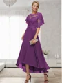 A-line Bateau 1/2 Sleeves Ruffles Asymmetrical Chiffon Mother of the Bride Dress