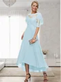 A-line Bateau 1/2 Sleeves Ruffles Asymmetrical Chiffon Mother of the Bride Dress