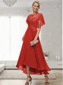 A-line Bateau 1/2 Sleeves Ruffles Asymmetrical Chiffon Mother of the Bride Dress