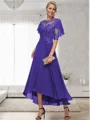 A-line Bateau 1/2 Sleeves Ruffles Asymmetrical Chiffon Mother of the Bride Dress