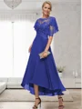 A-line Bateau 1/2 Sleeves Ruffles Asymmetrical Chiffon Mother of the Bride Dress