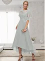 A-line Bateau 1/2 Sleeves Ruffles Asymmetrical Chiffon Mother of the Bride Dress
