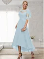 A-line Bateau 1/2 Sleeves Ruffles Asymmetrical Chiffon Mother of the Bride Dress