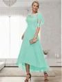 A-line Bateau 1/2 Sleeves Ruffles Asymmetrical Chiffon Mother of the Bride Dress