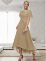 A-line Bateau 1/2 Sleeves Ruffles Asymmetrical Chiffon Mother of the Bride Dress