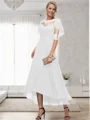 A-line Bateau 1/2 Sleeves Ruffles Asymmetrical Chiffon Mother of the Bride Dress