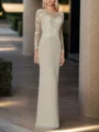 Sheath/Column Scoop Long Sleeves Floor-Length Chiffon Mother of the Bride Dress