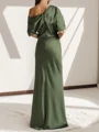 Sheath/Column One-Shoulder 1/2 Sleeves Floor-Length Silk Like Satin Mother of the Bride Dress