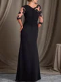 Sheath/Column Scoop 3/4 Sleeves Floor-Length Chiffon Mother of the Bride Dress