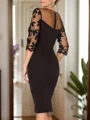 Sheath/Column Stretch Crepe Applique Scoop 3/4 Sleeves Knee-Length Mother of the Bride Dress
