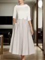 A-Line/Princess Satin Scoop 1/2 Sleeves Tea-Length Mother of the Bride Dress
