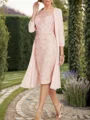 Sheath/Column Chiffon Applique Scoop 3/4 Sleeves Knee-Length Mother of the Bride Dress