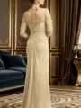Sheath/Column Chiffon Applique Ruched V-neck 1/2 Sleeves Floor-Length Mother of the Bride Dress