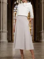 A-Line/Princess Stretch Crepe Bowknot Scoop 1/2 Sleeves Tea-Length Mother of the Bride Dress