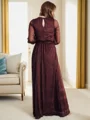 A-line/Princess V-neck Floor-Length Long Sleeves Keyhole Mother of the Bride Dresses