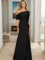 Trumpet/Mermaid One-Shoulder Floor-Length Stretch Crepe 1/2 Sleeves Illusion Mother of the Bride Dresses