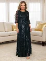 A-line/Princess Bateau Floor-Length 3/4 Sleeves Keyhole Mother of the Bride Dresses