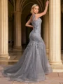 Trumpet/Mermaid Jewel Sweep Train Tulle Sleeveless V Back Mother of the Bride Dresses