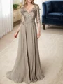 A-line/Princess V-neck Floor-Length Chiffon 3/4 Sleeves Covered Button Mother of the Bride Dresses